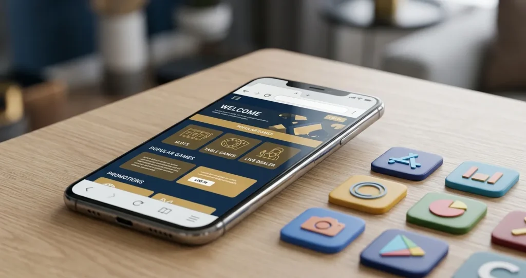 Editorial illustration comparing a mobile browser with generic native app tiles