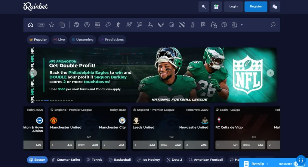 Rainbet sportsbook interface